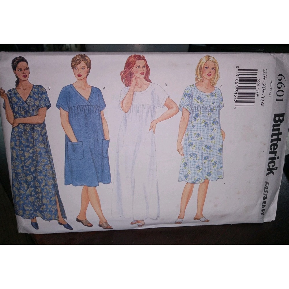 Butterick 6601 UNCUT Women's Size‎ 28W 30W, 32W Pullover Dress Pattern 2 Lengths